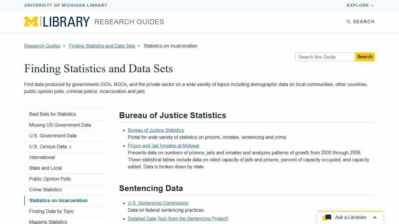 Statistics on Incarceration - Finding Statistics and Data Sets - Research Guides at University of Michigan Library